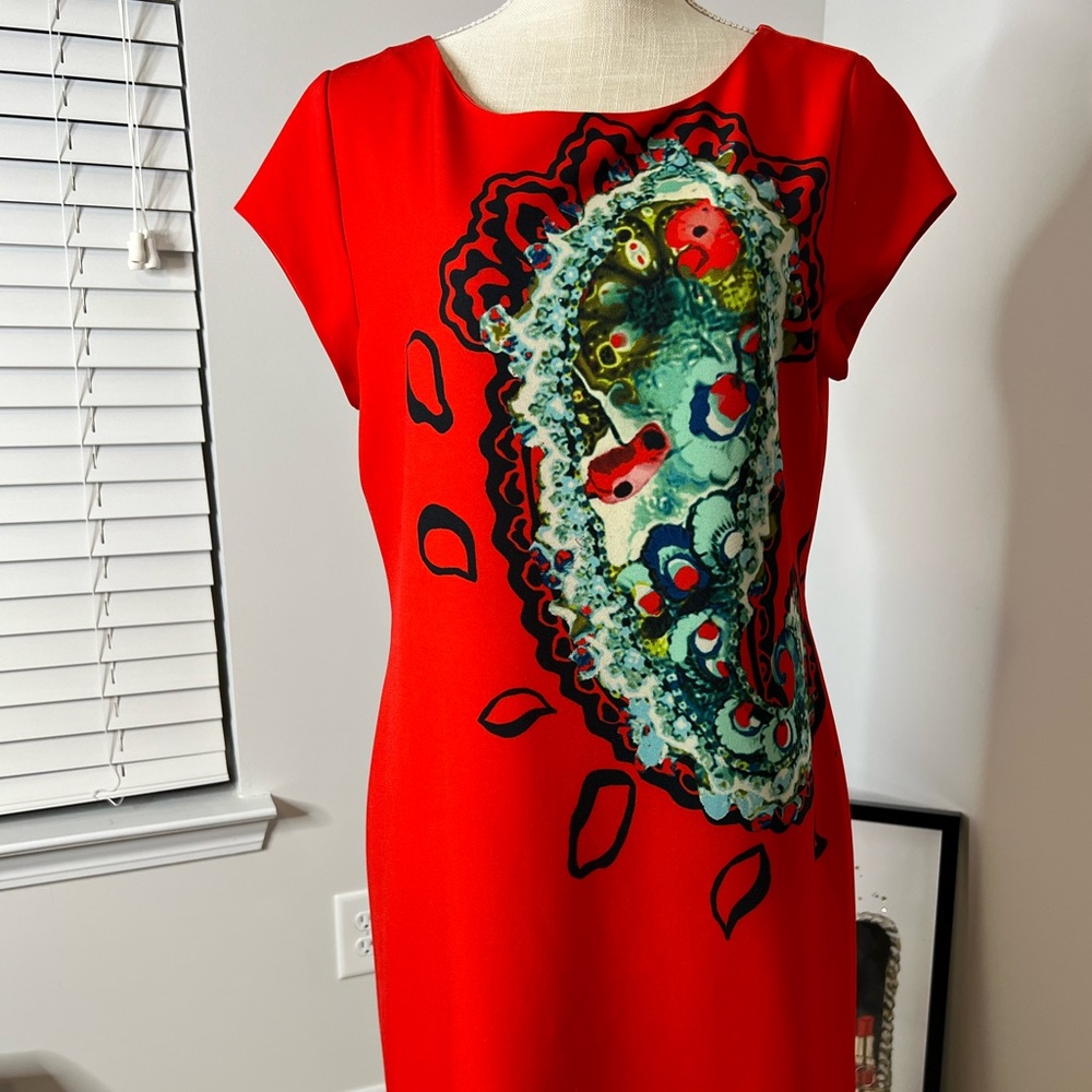 Red Printed Cynthia Rowley Cap-Sleeve Shift Dress